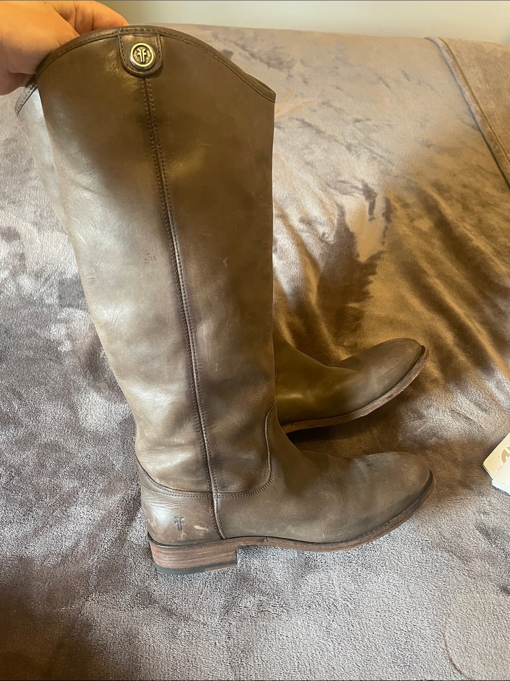 Frye Gray Brown Tall Leather knee high Boots
